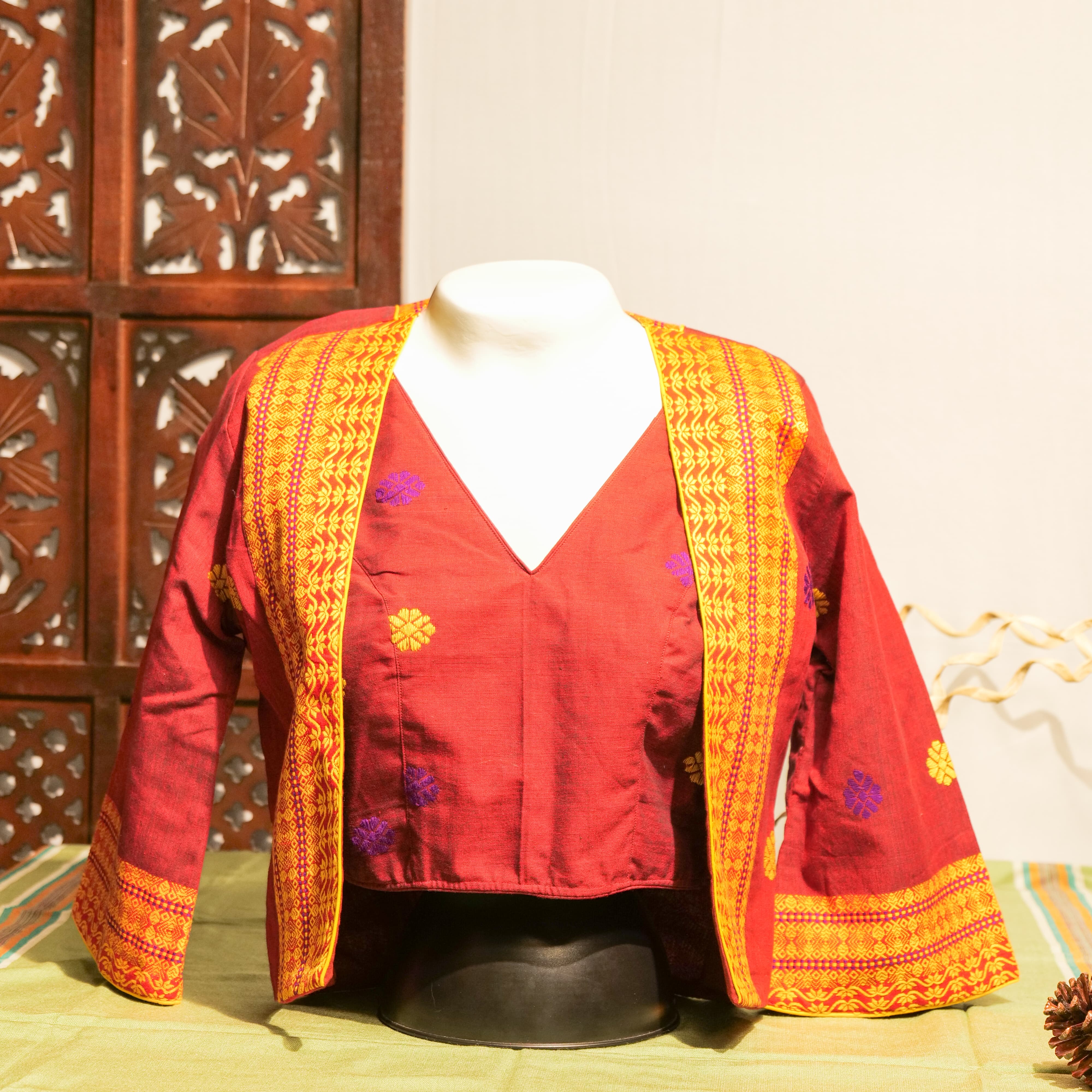 JACKET STYLE BLOUSE WITH TRADITIONAL ASSAMESE MOTIF